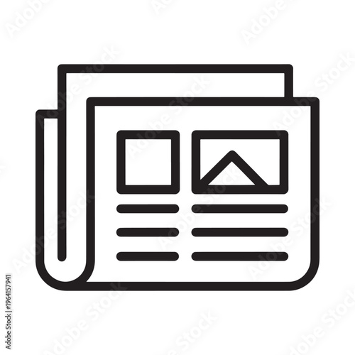 Simple black and white line drawing of an open newspaper with content