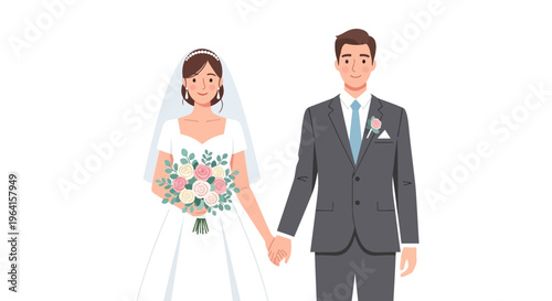 Bride and Groom Holding Hands on Wedding Day.