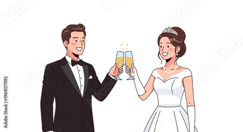 Bride and Groom Toasting Champagne at Wedding Celebration.