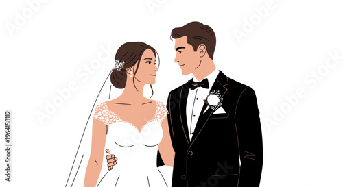 Elegant Bride and Groom Embrace on Wedding Day.