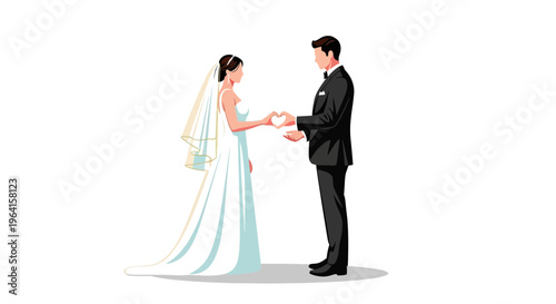 Elegant Bride and Groom Exchanging Vows on Wedding Day.