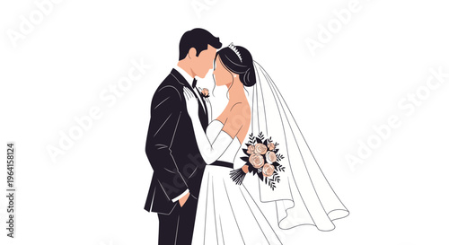 Elegant Bride and Groom in Romantic Embrace.