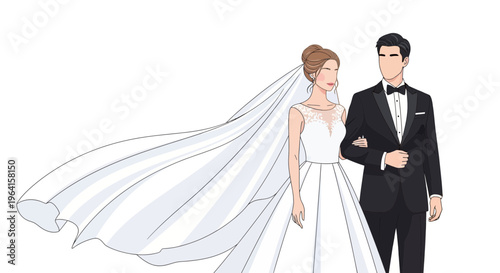 Elegant Bride and Groom in Wedding Attire.