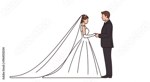 Elegant Wedding Couple Holding Hands in Formal Attire 1.