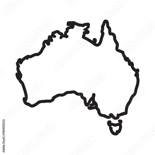 Simple black and white outline drawing depicting the continent of Australia