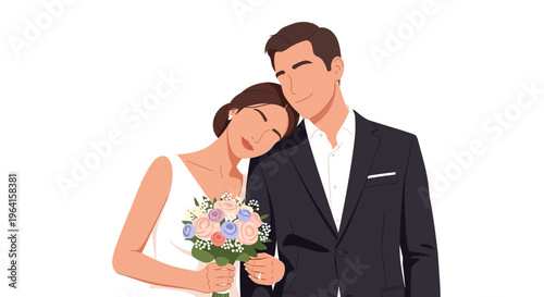 Elegant Wedding Couple Portrait Minimalist Style.