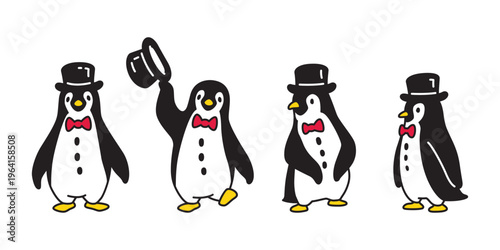 penguin vector tuxedo cartoon character icon bow tie bird logo doodle illustration symbol design isolated
