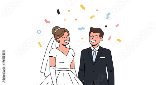 Happy Bride and Groom Celebrating Wedding Day.