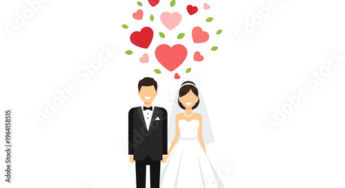 Happy Bride and Groom Couple Celebrating Their Wedding Day.