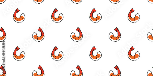 shrimp seamless pattern cartoon doodle vector japan food character pet tile background repeat wallpaper scarf isolated illustration design