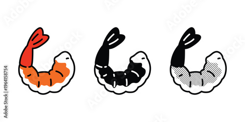 shrimp icon vector cartoon japanese food sushi doodle character logo symbol illustration isolated design clip art