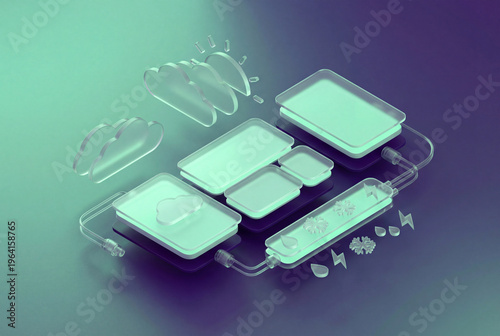Abstract technology concept with glass elements for weather and data transfer