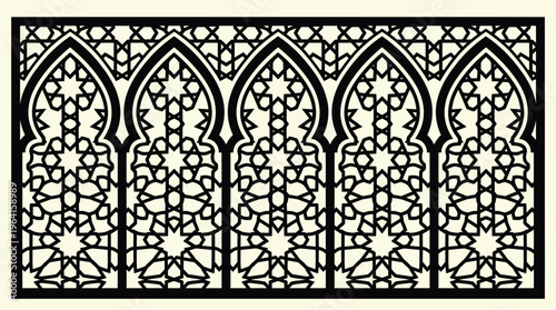 Schilderij op canvas Islamic Arch CNC Plasma Cutting Boundary Wall Grill