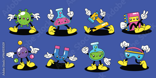 Set of science and chemistry cartoon character illustration