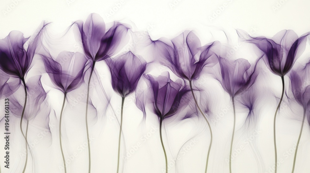 Obraz premium Ethereal Purple Tulips on White Background
