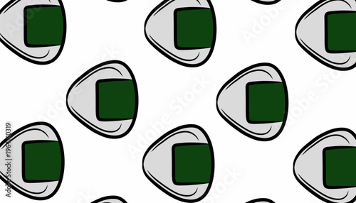 Onigiri seamless pattern illustration. Japanese rice snack repeat background. Nori wrapped triangle minimal style. Asian food texture design. Lunch wrapping surface.