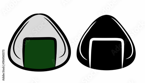 Onigiri illustration. Japanese rice snack repeat. Nori wrapped triangle minimal style. 
