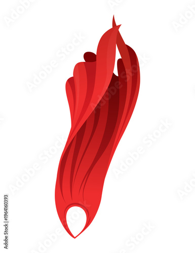 Superhero red cape in front view. Scarlet fabric silk cloak. Mantle costume or cover cartoon vector illustration