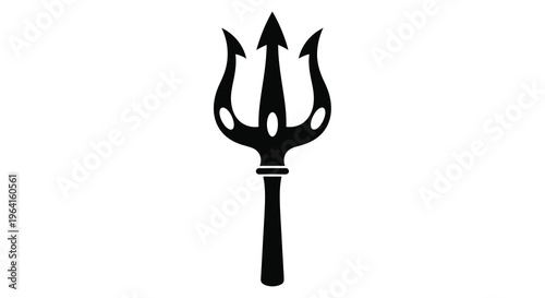 A stark black silhouette depicts a trident a three pronged spear historically associated with sea gods high quality professional detailed modern