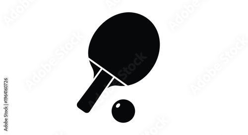 A minimalist black silhouette depicts a table tennis paddle and ball showcasing equipment for the sport high quality professional detailed modern