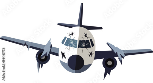 airplane crash and plane accident illustration depicting a dangerously damaged airplane wreck a severe aviation accident concept.