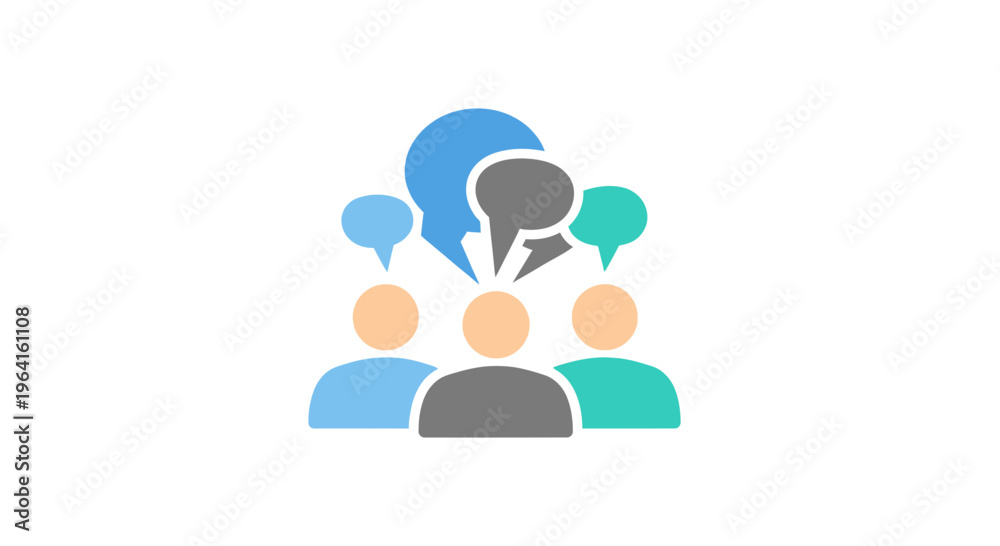 Obraz premium Team Communication Flat Vector Illustration, Group Discussion, Community Interaction, Collaboration, Social Network, Business Teamwork, People Conversation Icon for UI UX Design