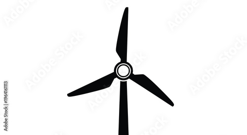 A simple black and white illustration displays a three bladed wind turbine against a stark white background high quality professional detailed