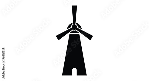 A stark black silhouette depicts a classic windmill structure against a clean bright white background high quality professional detailed modern elegant