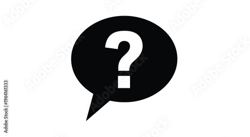 A black speech bubble contains a large white question mark symbolizing uncertainty inquiry or the need for answers high quality professional