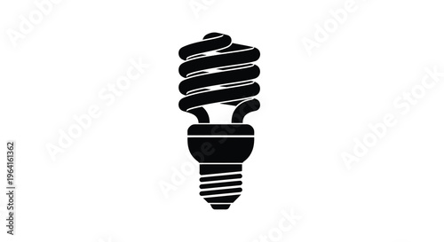 A simple black silhouette depicts a compact fluorescent lamp commonly known as a curly light bulb on a white background