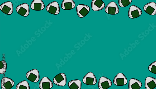 Onigiri Background pattern illustration. Japanese rice snack repeat background. Nori wrapped triangle minimal style. Asian food texture design. Lunch wrapping surface.