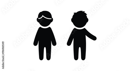 A simple black and white illustration depicts two human figures one appearing older with glasses and the other younger high quality