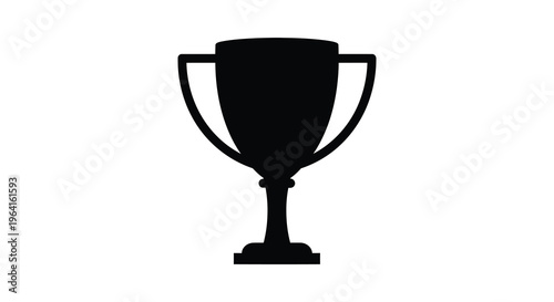 A stark black silhouette depicts a classic trophy with handles symbolizing victory and achievement on a white background high quality professional