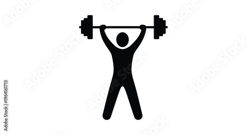 A simple black silhouette depicts a person powerfully lifting a barbell overhead showcasing strength and fitness high quality professional detailed modern