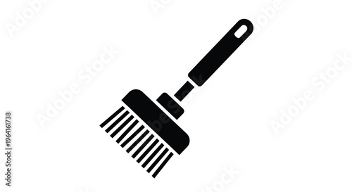 A stark black silhouette depicts a cleaning brush featuring a long handle and dense bristles on white high quality professional detailed