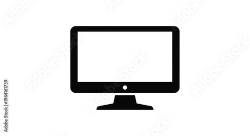 A minimalist black silhouette of a modern flat screen computer monitor with a stand is shown high quality professional detailed elegant