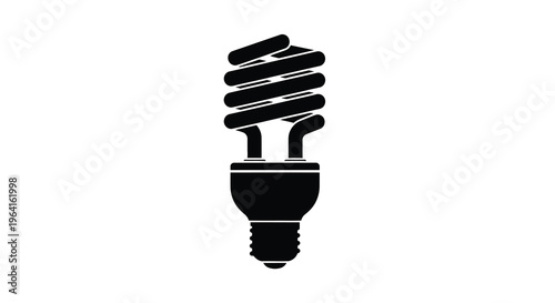 A stark black silhouette depicts a compact fluorescent lamp commonly known as a cfl lightbulb on a white background high quality