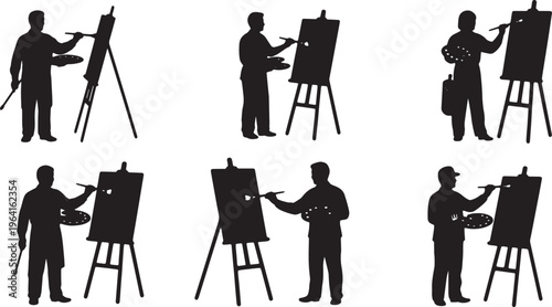Black Solid Fine Art Painter Silhouettes Set of Six on White Background