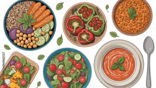 Diverse microscopic view of colorful spherical cell structures with internal components Vector