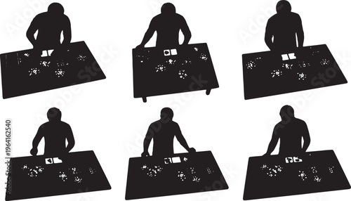 Black Solid Board Game Reviewer Table Camera Silhouettes Set of Six on White Background
