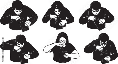 Black Solid Card Game Unboxing Overhead Camera Silhouettes Set of Six on White Background