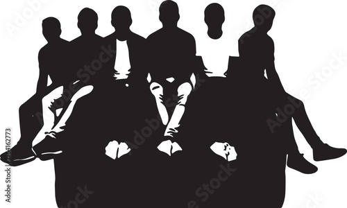 Black Solid Car Trunk Dangling Sitting Silhouettes Set of Six on White Background