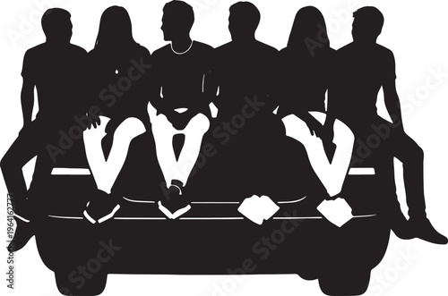 Black Solid Car Trunk Dangling Sitting Silhouettes Set of Six on White Background