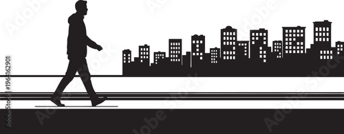 "City Skyline Pedestrian Street Scene Urban Vector Illustration"