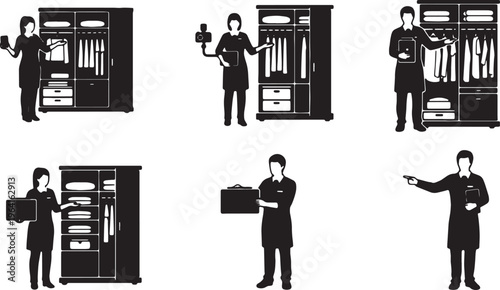 Black Solid Closet Organizer Smartphone Camera Silhouettes Set of Six on White Background