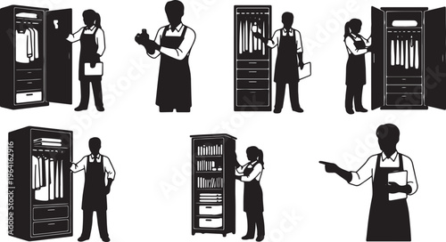 Black Solid Closet Organizer Smartphone Camera Silhouettes Set of Six on White Background