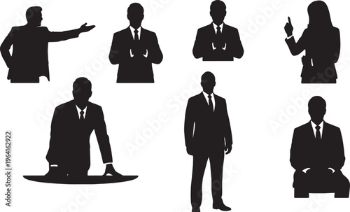 Black Solid Strong Closing Statement Silhouettes Set of Six on White Background