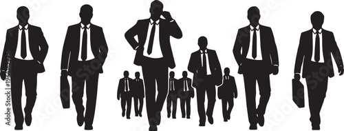 Black Solid CEO Leading Managers Silhouettes Set of Six on White Background