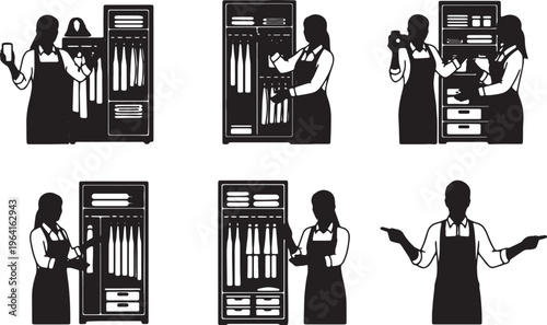 Black Solid Closet Organizer Smartphone Camera Silhouettes Set of Six on White Background