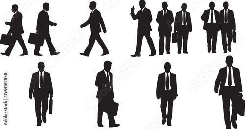 Black Solid CEO Leading Managers Silhouettes Set of Six on White Background